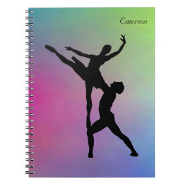 Caderno Espiral Fundo de Cor Moderna do Arco-Íris da Dança Silhuet