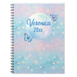 Caderno Espiral Fundo de Estrelo de Gradiente Cor-de-Rosa Azul