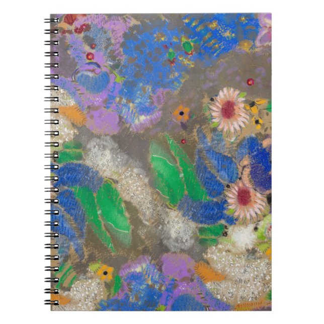 Caderno Espiral Fundo de flores abstratas de Odilon Redon. (Frente)