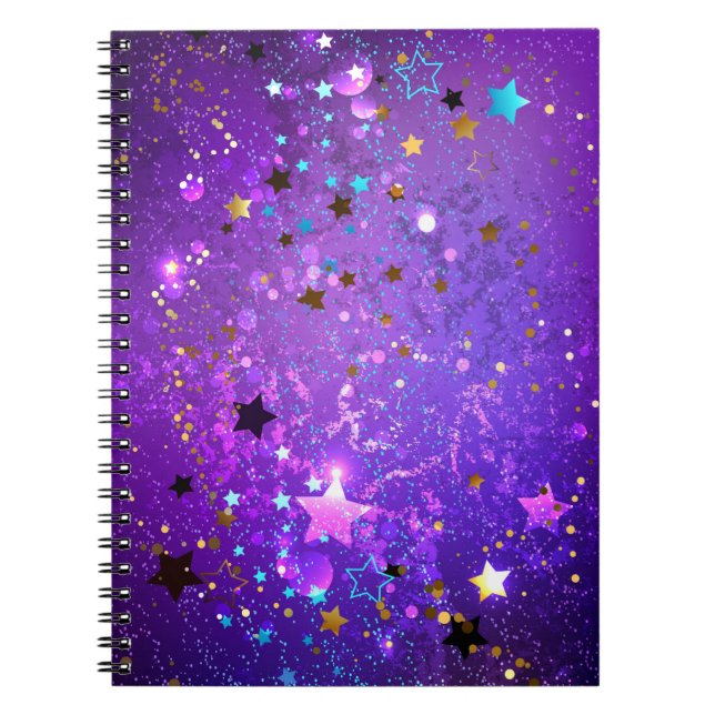 Caderno Espiral Fundo de folhas roxas com estrelas (Frente)