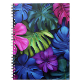 Caderno Espiral Fundo de Folhas Tropicais de Monstera Neon Vibrant
