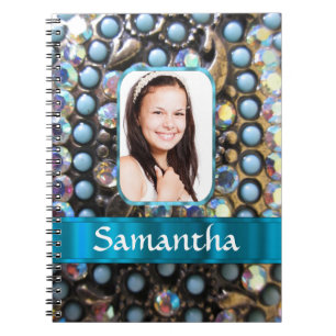 Caderno Espiral Fundo de fotografia de rotinas azuis