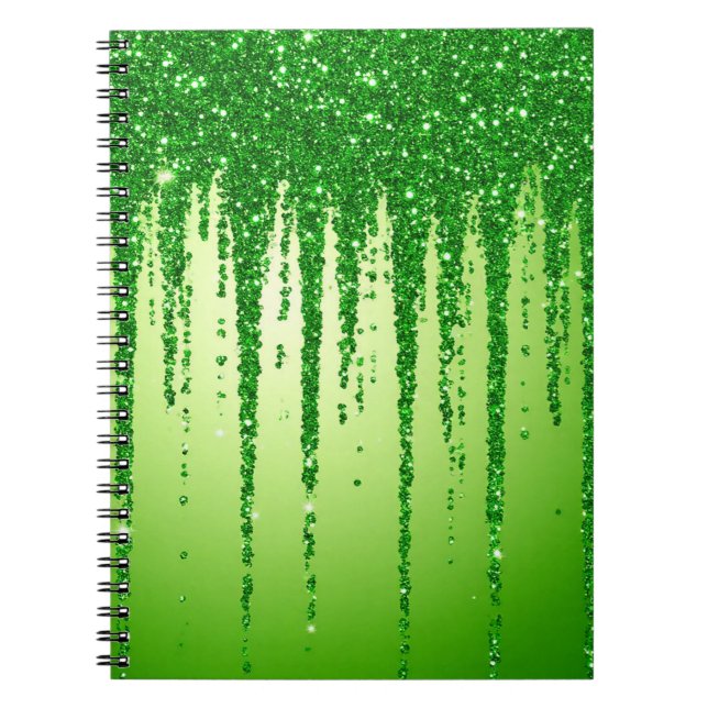 Caderno Espiral Fundo de gotejamento com brilho verde (Frente)