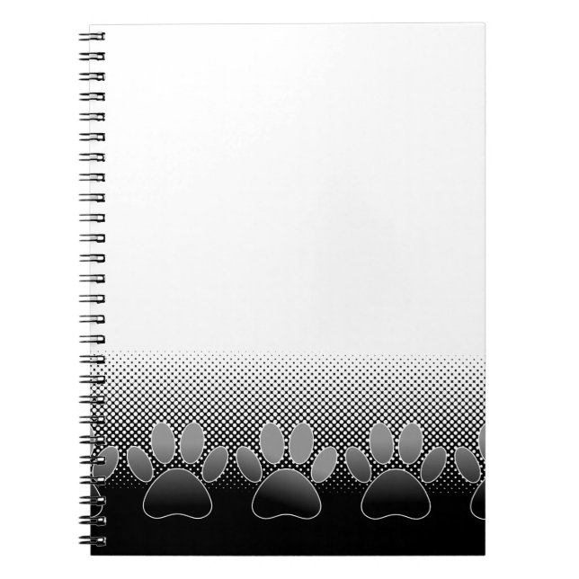 Caderno Espiral Fundo De Gradação De Patas Pretas E Brancas (Frente)