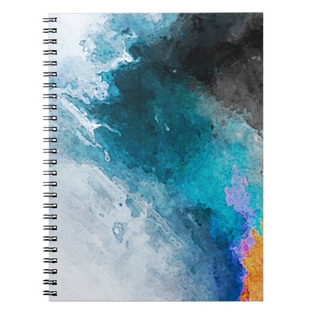 Caderno Espiral Fundo de papel de aquarela. Illu pintado por abstr (Frente)