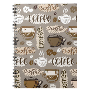 Caderno Espiral Fundo do café com rabisco desenhado à mão