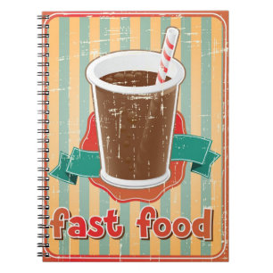 Caderno Espiral Fundo do fast food com bebida no estilo retro