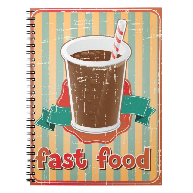 Caderno Espiral Fundo do fast food com bebida no estilo retro (Frente)