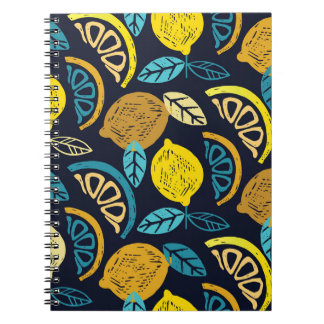 Caderno Espiral Fundo do Padrão de Doodle de Limão Citrus