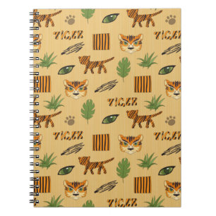 Caderno Espiral Fundo estilizado com tigre de desenho animado. Bri