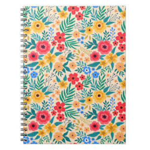 Caderno Espiral Fundo floral ventiço. Patch de colheita sem costu