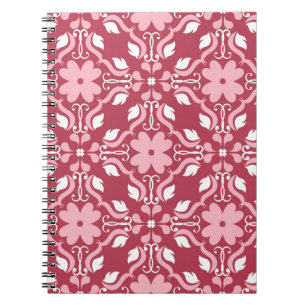 Caderno Espiral Fundo floral vermelho e bege. Sem falhas colorido