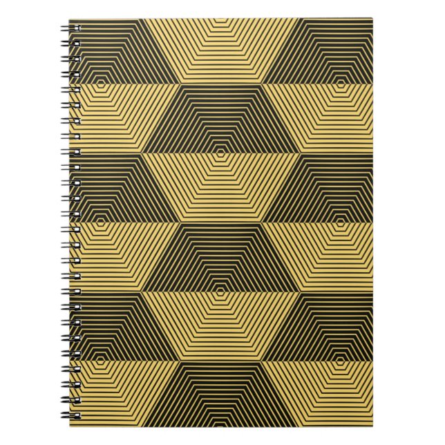 Caderno Espiral fundo geométrico abstrato. Malha hexagonal com (Frente)