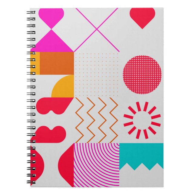 Caderno Espiral Fundo Geométrico da Moda dos Anos 80-90 (Frente)
