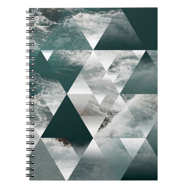 Caderno Espiral fundo geométrico de abstrato com triângulos, (Frente)