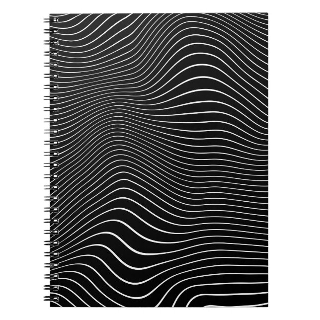 Caderno Espiral Fundo Linear Psicodélico Preto e Branco (Frente)