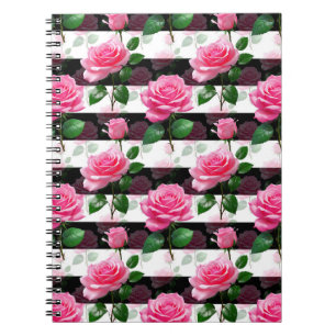 Caderno Espiral Fundo Listrado com Design de Padrão de Flor de Ros