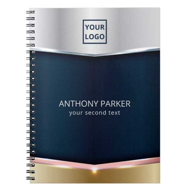 Caderno Espiral Fundo Metálico Azul De Prata E Dourado (Frente)