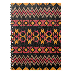 Caderno Espiral Fundo Preto, Padrão Moderno Geométrico.
