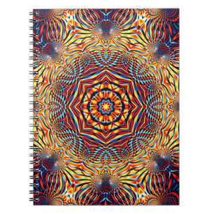 Caderno Espiral fundo quadrado abstrato. Decora redonda simétrica