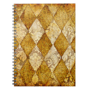 Caderno Espiral fundo retrô geométrico em cores de ouro