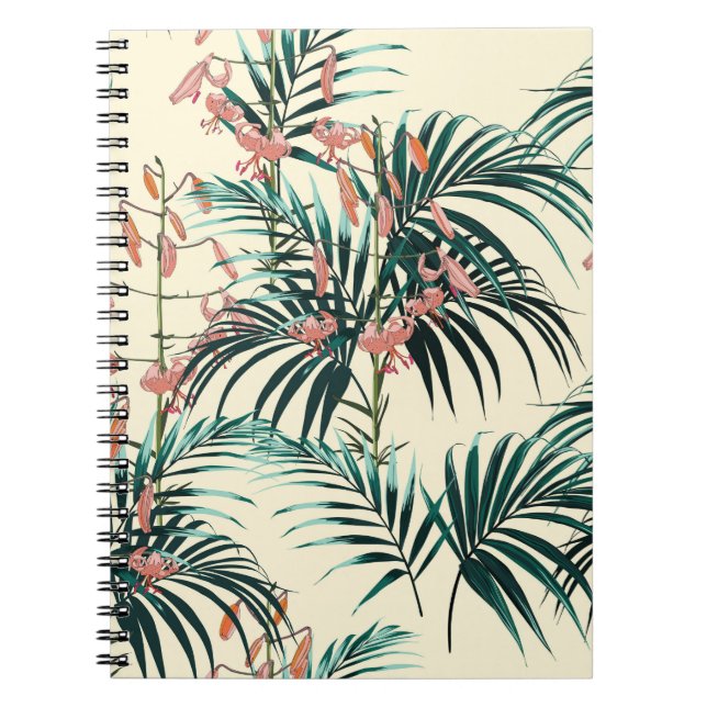 Caderno Espiral Fundo tropical com plantas da selva. Sem costura (Frente)