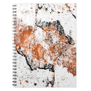 Caderno Espiral Fundo verde-escuro. Cor de laranja branco preto o