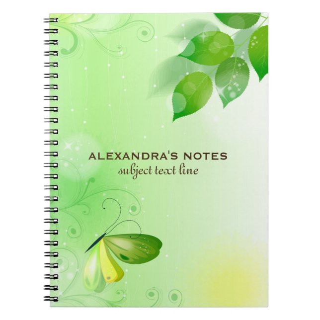 Caderno Espiral Fundo Verde primavera com Borboleta (Frente)