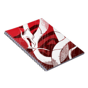 Caderno Espiral Fundo Vermelho do Dragão Branco Japonês
