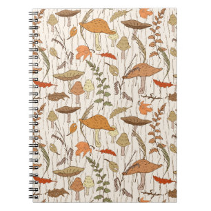 Caderno Espiral Fungos e Folhas de outono - padrão perfeito.