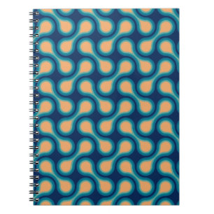 Caderno Espiral Funky 1970s Círculo Gráfico Metaball Barbell Azul