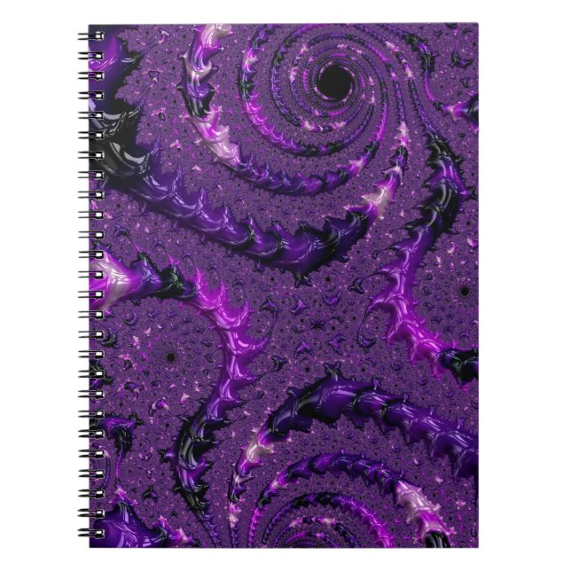 Caderno Espiral Funky Bold Boho Roxo Abstrato Digital Fractal (Frente)