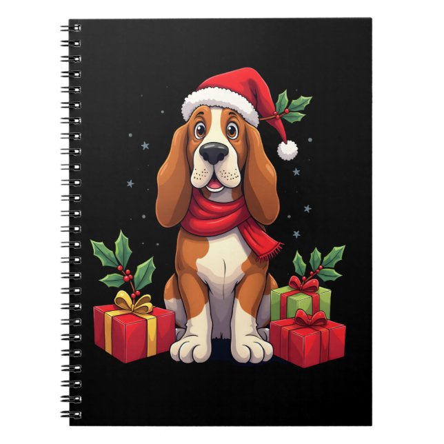 Caderno Espiral Funny Basset Hound Dog Christmas Outfits Santa Hat (Frente)