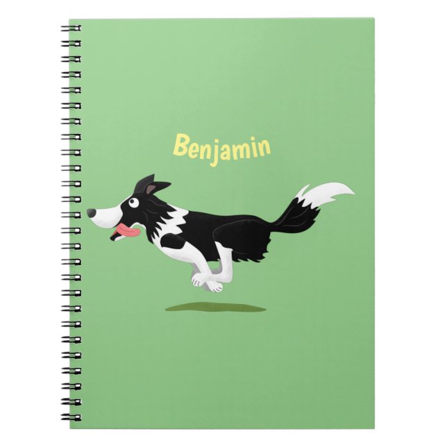 Caderno Espiral Funny Border Collie dog running cartoon  (Frente)