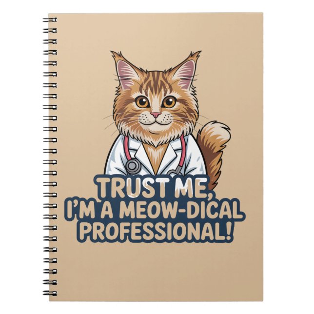 Caderno Espiral Funny Cat Doctor Animal Humor Illustration (Frente)