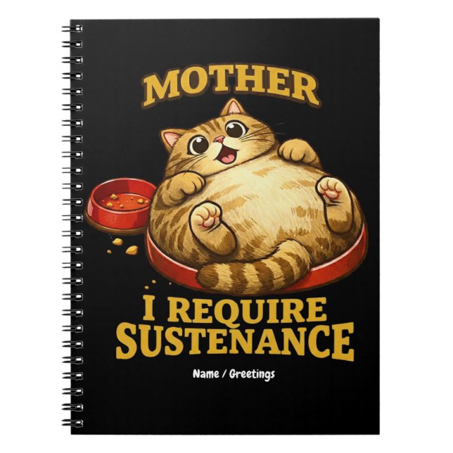 Caderno Espiral Funny Chubby Cat  “I Require Sustenance" Cute (Frente)