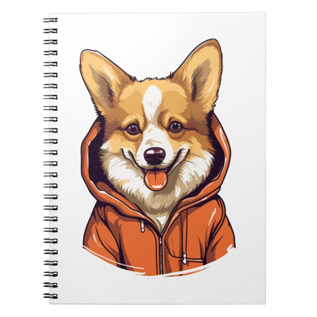 Caderno Espiral Funny Corgi Vestindo Hoodie (Frente)