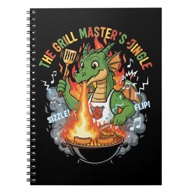 Caderno Espiral  Funny Dragon Grill Master BBQ & Grilling Cartoon (Frente)
