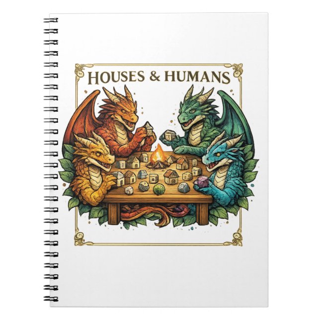 Caderno Espiral Funny Dragon Houses and Humans Fantasy Art (Frente)