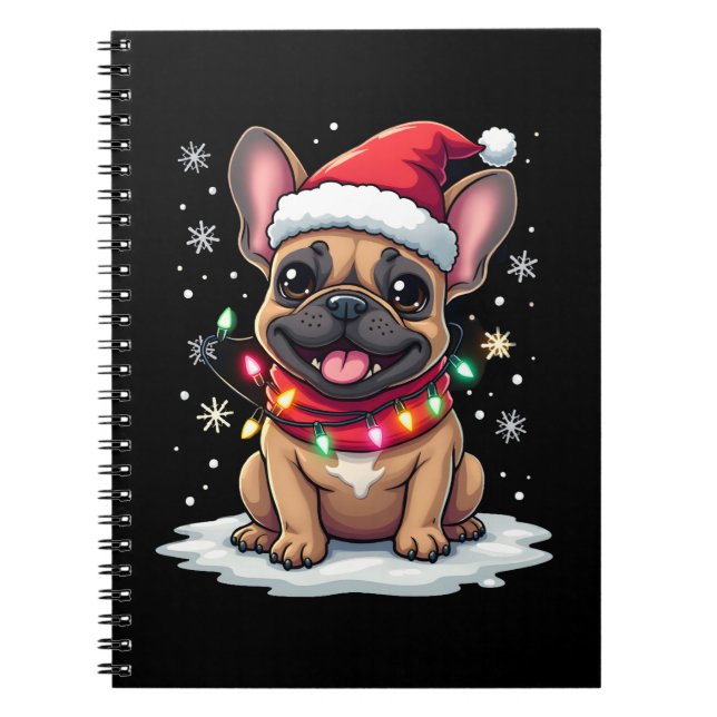 Caderno Espiral Funny French Bulldogs Christmas Santa Hat Lights S (Frente)