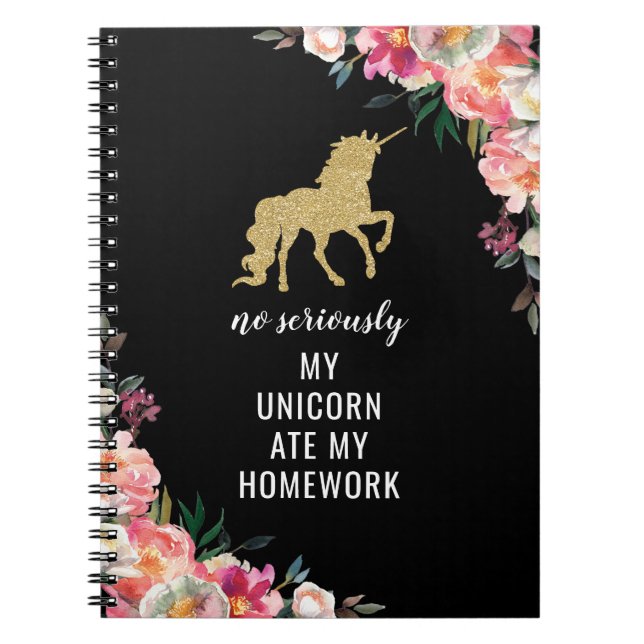 Caderno Espiral Funny Girly Floral Dourada Glitter Unicorn (Frente)