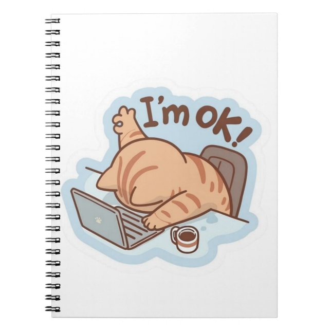 Caderno Espiral Funny "I'm OK" Tired Cat Notebook - Relatable Work (Frente)