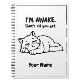 Caderno Espiral Funny Lazy Cat Notebook | Custom I’m Awake Design