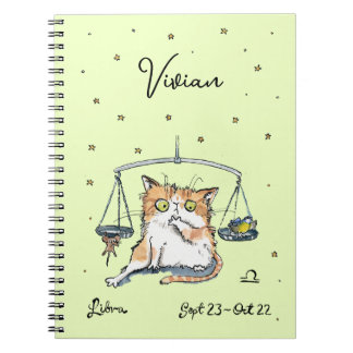 Caderno Espiral Funny Libra Zodiac - Sinal de estrela do gato - ho
