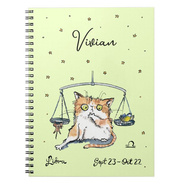 Caderno Espiral Funny Libra Zodiac - Sinal de estrela do gato - ho (Frente)