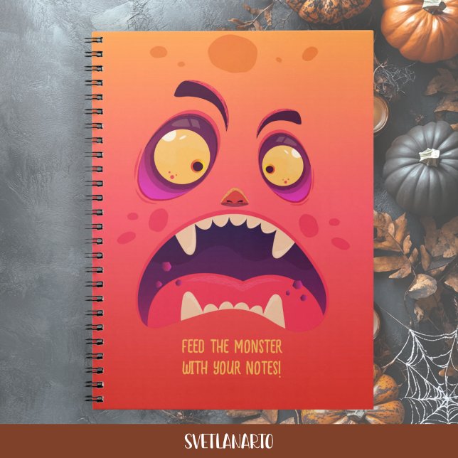 Caderno Espiral Funny Orange Monster Halloween Notebook (Frontal view)