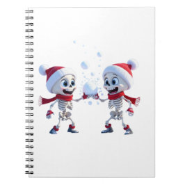 Caderno Espiral Funny Santa Skeletons Having a Snowball Fight