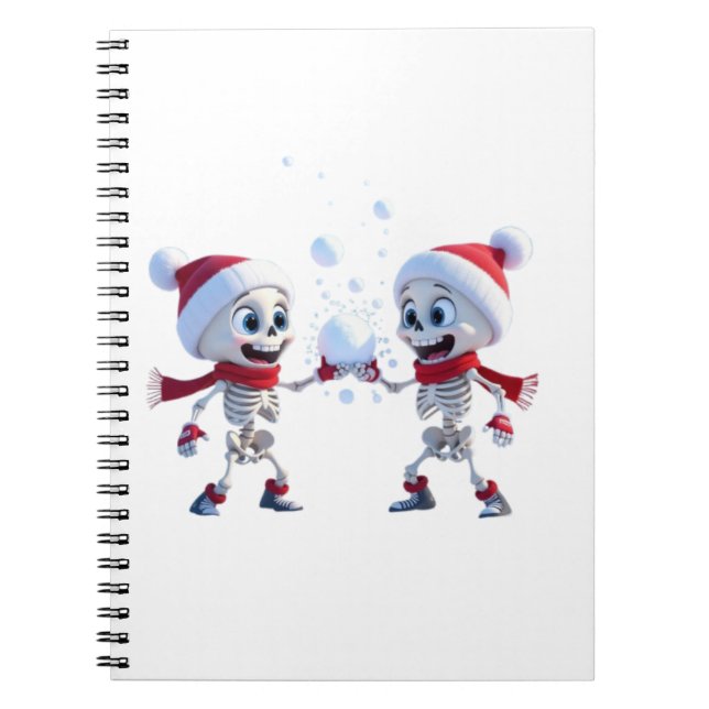 Caderno Espiral Funny Santa Skeletons Having a Snowball Fight  (Frente)