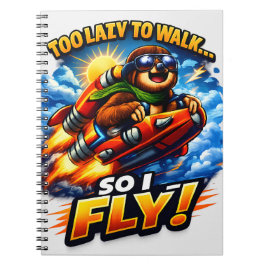 Caderno Espiral Funny Sloth Rocket Meme, Too Lazy to Walk So I Fly