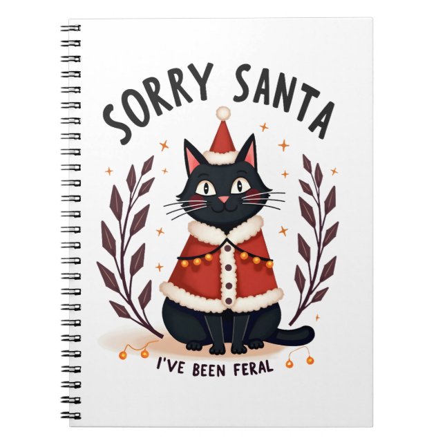 Caderno Espiral Funny Sorry Santa I've Been Feral Black Cat Christ (Frente)